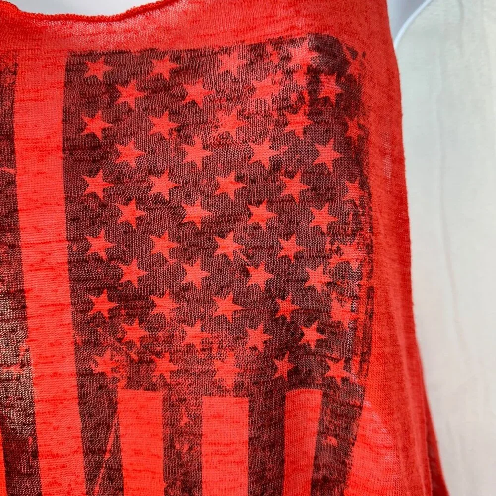 American Flag Sheer Red Tank Top Womens Graphic Print Patriotic USA Med - Picture 7 of 9